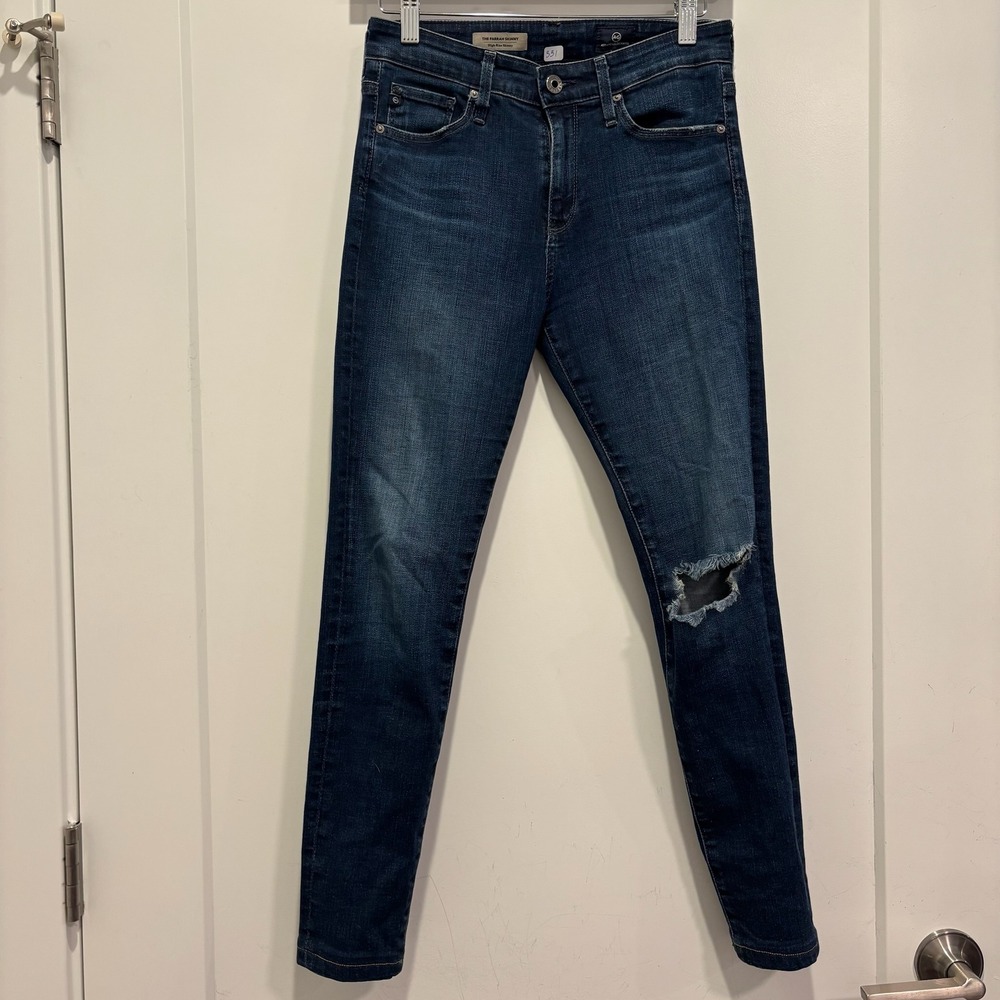 AG Adriano Goldschmied The Farrah Skinny High Rise Distress Jeans 25R Dark Wash